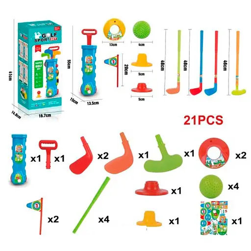 Дитячий ігровий набір для гольфу, 4 ключки, 4 м’ячики, 2 лунки, 2 прапорці, візок MR1418