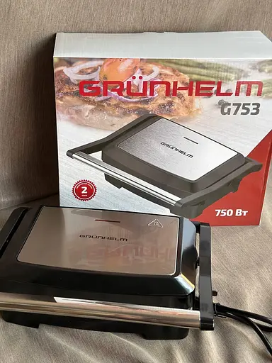 Прижимной контактный электрический гриль Grunhelm G753 домашний с антипригарным покрытием 750Вт Серый - фото 8