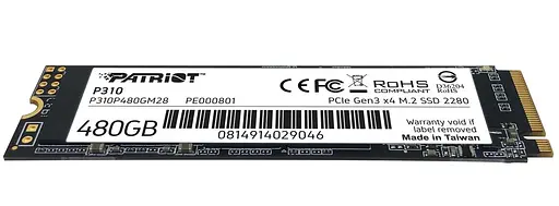 Накопичувач внутрішній швидкісний М2 SSD 480G NVMe PCIe Gen3x4 M.2 2280 PATRIOT P310 - фото 4