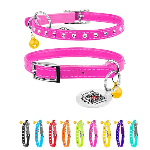 Нашийник Waudog Glamour з резинкою клейовими стразами для котів (ширина 9мм довжина 22-30см) рожевий - фото 2
