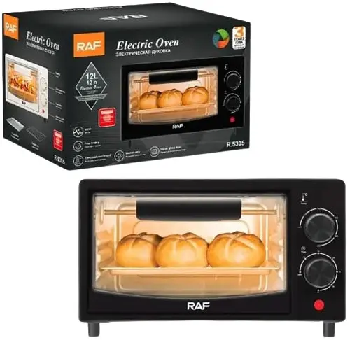 Печь электрическая RAF R.5305G 12 л электропечь мини духовка 800 Вт 250°С таймер 2 тена Черный - фото 8