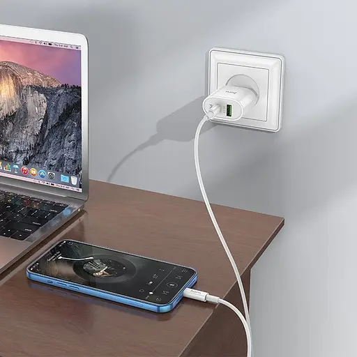 Мережевий зарядний пристрій Hoco C95A Lineal PD20W+QC3.0 + Cable USB-C to Lightning White (757326) [76051] - фото 11