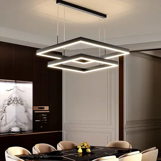 Чорна люстра з двома підвісними квадратами 60 та 80 см | Line F | Арт. MJ223-800+600 BK - фото 1