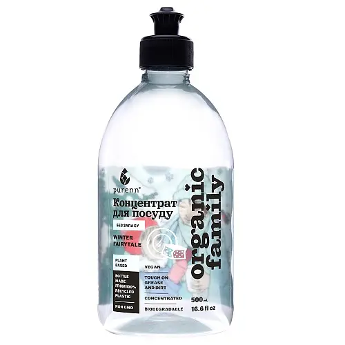 Натуральний рідкий засіб WINTER FAIRYTALE Sensitive для миття посуду, неароматизований, з Яблуком Purenn Organic Family 0,5 л - фото 1