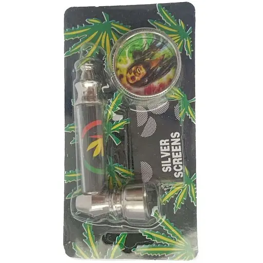 Трубка курительная + гриндер для измельчения табака HL-YD-305 Конопля Silver Black (10915)