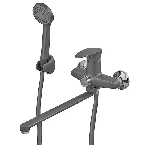 Змішувач для ванни Plamix Cezar-006 Euro SET (зі шлангом лійкою та кронштейном) graphite PM0691 Графіт - фото 1