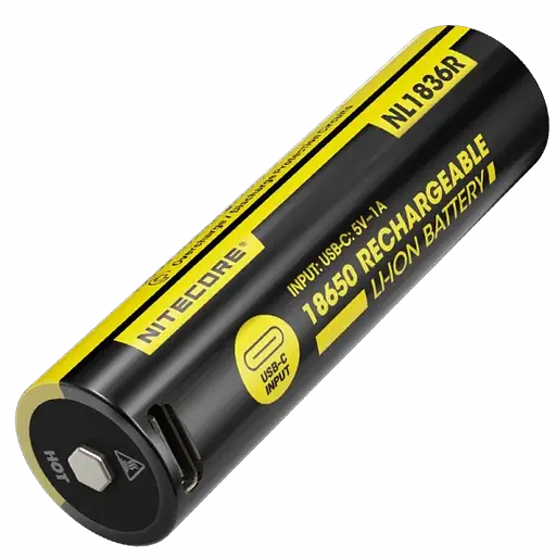 Аккумулятор защищенный Li-Ion 18650 Nitecore NL1836R 3600mAh 3.6V USB-C (Черно-желтый)