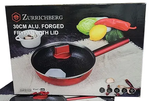 Сковорода з кришкою Zurrichberg ZB/2102 30 см з мармуровим покриттям з бакелітовою ручкою Червоний - фото 5