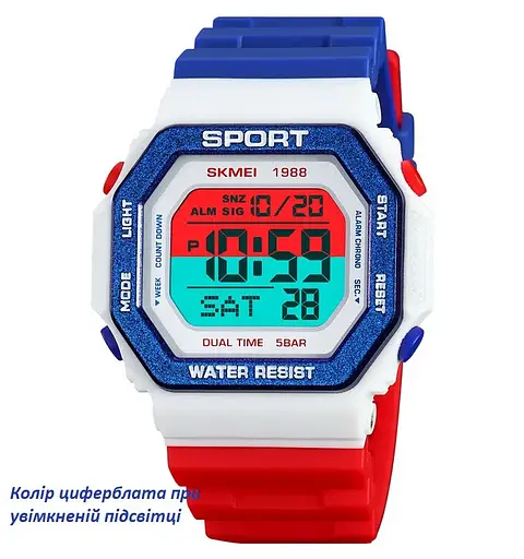 Чоловічий спортивний годинник Skmei 1988 (Червоно-біло-синій) - фото 2