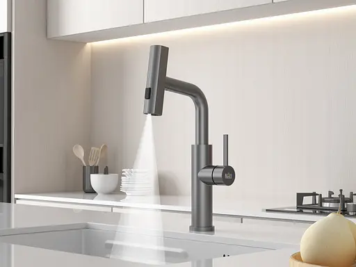 Cмеситель для кухни водопад с выдвижной лейкой графит Nett LGr-35 Графит - фото 4