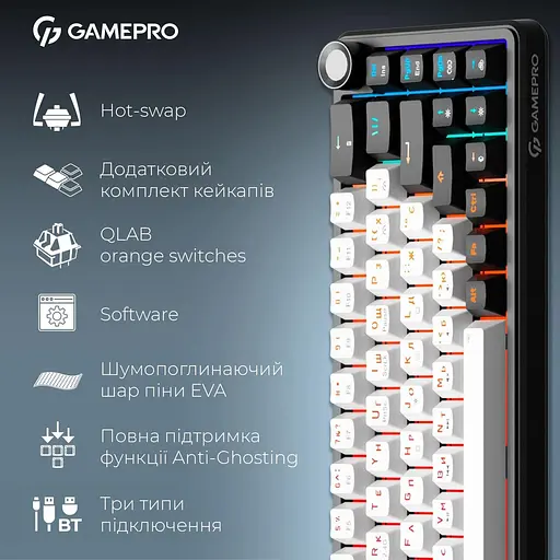 Клавіатура GamePro Asgard Valhalla 65% Compact QLAB Orange Switches (MK210B Pro) - фото 14