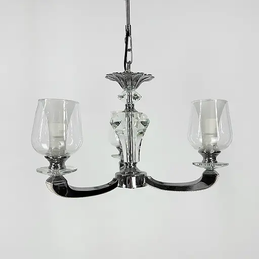 Люстра на 3 подвійних плафони із елементами білої екошкіри Line.F S 865/3 WT - фото 3