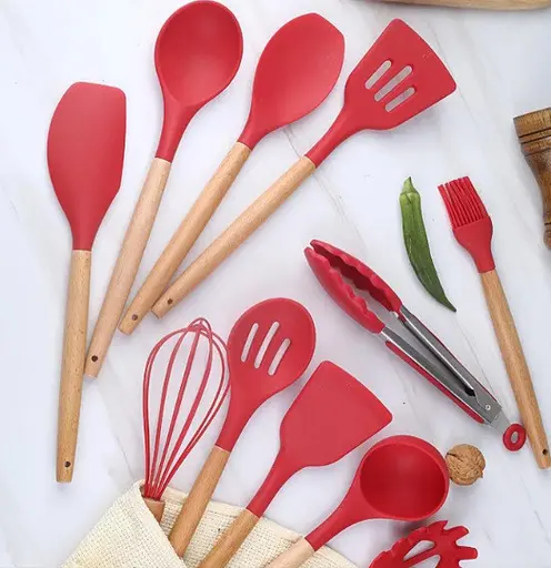 Набір кухонного приладдя Edenberg Silicone kitchen utensils set 12 предметів Червоний - фото 4