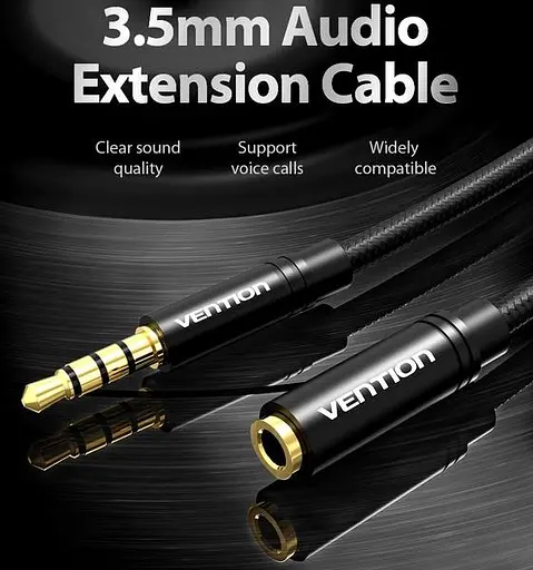 Кабель Vention Audio 3.5 mm M - 3.5 mm F, 5 m, Black (VAB-B06-B500-M) - фото 5