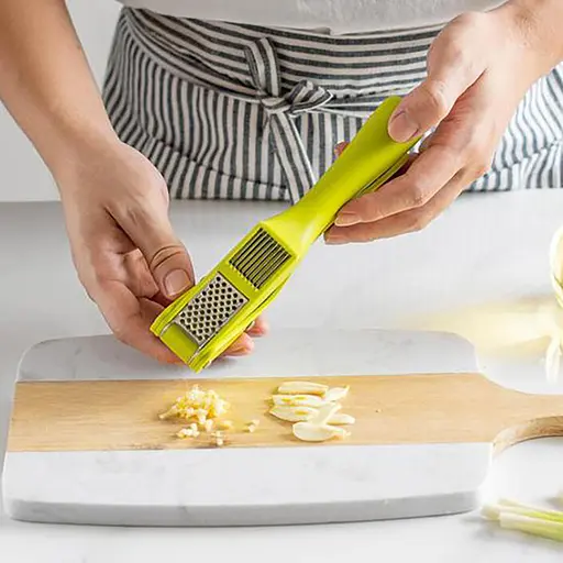 Многофункциональный пресс измельчитель для чеснока чесночница с функцией нарезки чеснока дольками (2 в 1), Kitchen Master Оранжевый 86885 - фото 3