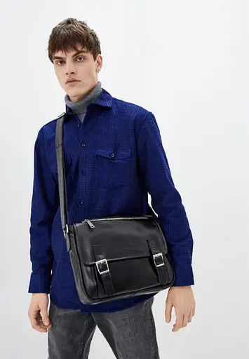 Чоловіча шкіряна сумка через плече з телячої шкіри TARWA 30.5х10х24 см sum0028328 - фото 2