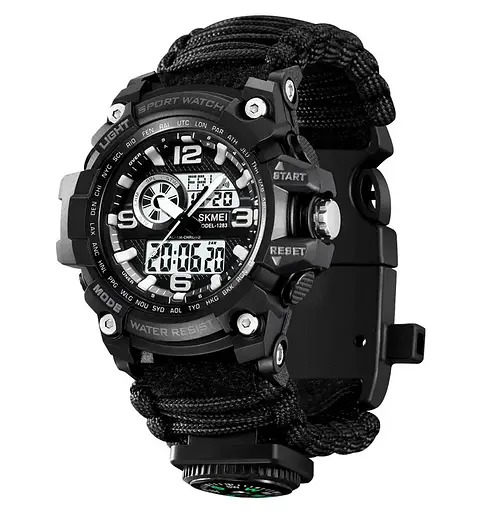 Часы мужские спортивные наручные Skmei 1283 с паракордовым ремешком (Черный) - фото 4
