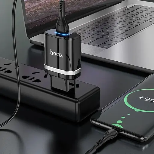 Сетевое зарядное устройство Hoco N1, 12W 2.4 A с USB-разъемом и кабелем Type-C черный - фото 9