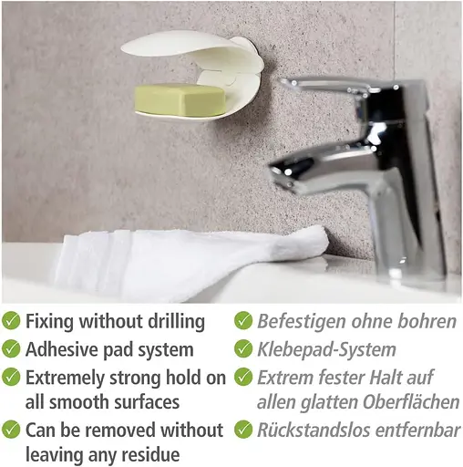 Настінна мильниця WENKO Turbo-Loc® Sora, не вимагає свердління отворів у ванній та душі, для твердого мила - фото 4