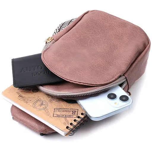 Женская компактная сумка Vintage через плечо из экокожи с акцентом на текстильную лямку 15х25х5 см sum0026968 - фото 7