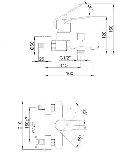 Смеситель для ванны Adell Azure однорычажный Хром 30412 - фото 2