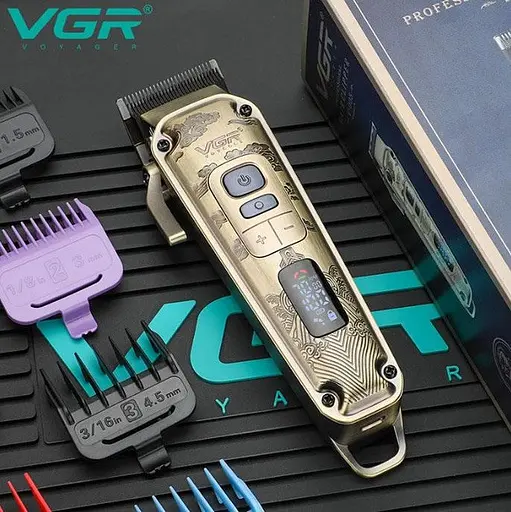 Аккумуляторный триммер VGR V-005 машинка для стрижки волос бороды и усов со сменными насадками 1,5-19 мм Золото - фото 5