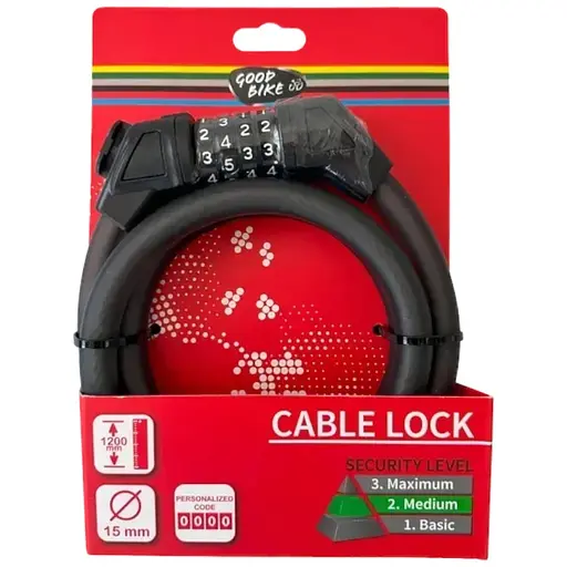 Велозамок Good Bike Premium Security тросовый кодовый Ø15 x 1200 мм черный (97010-IS) - фото 2