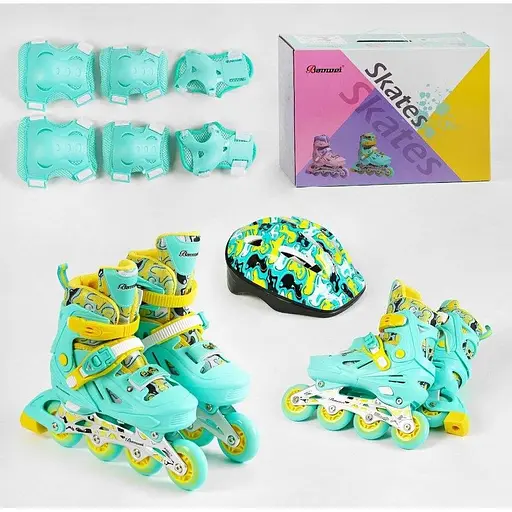 Ролики Banwei із захистом і переднім світловим колесом 30202-М розмір 35-38 бірюзові - фото 8