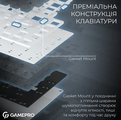 Клавіатура ігрова механічна GamePro MK-160-W-D Pro Wireless Hot-Swap Rainy Switch Black-White - фото 13
