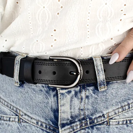 Ремень женский кожаный под джинсы SF-3554 черный  прошитый (125 см) - фото 7