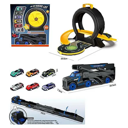 Набор игровой трейлер трансформер колесо трек 6 металлических машин Желтый - фото 2