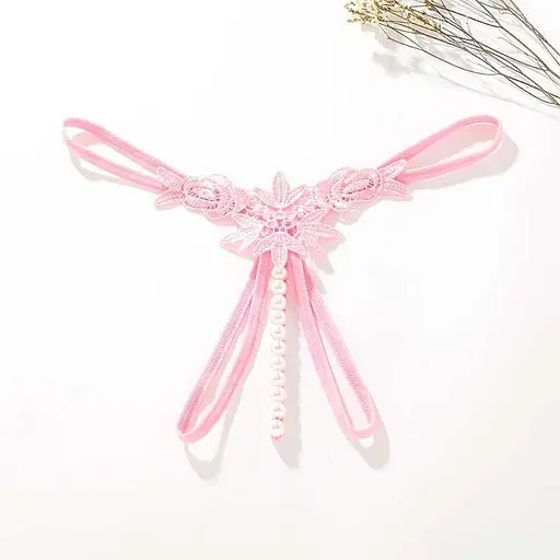 Стрінги 'Перлинки' з декором у вигляді намистин та квітів S/M Рожевий K0573-4 - фото 1