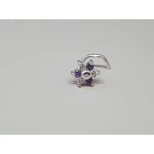 Серебряная серьга-пирсинг в нос Цветок.  1040.4С Фиолетовый - фото 2