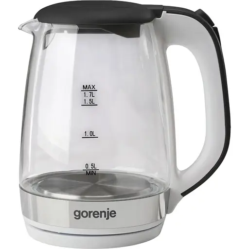Электрочайник Gorenje 1.7 л, 2,200 Вт, strix контроль, стекло, белый