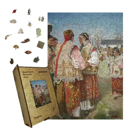 Деревянный фигурный пазл Гуцулы, А1, Картонная коробка 500+ элементов