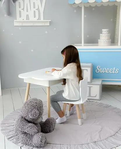 Детский столик Облако с нишей и стульчиком Мишка (Белый) - фото 5