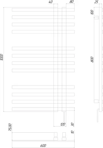 Электрический полотенцесушитель Kosser Браш 1000x600 EL тайм. белый ДБ02ELW, Белый матовый, Левое - фото 5