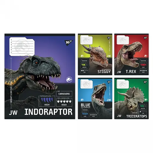 Тетради ученические 12 листов клетка Yes JURASSIC WORLD Strength and Power, 25 шт. в упаковке