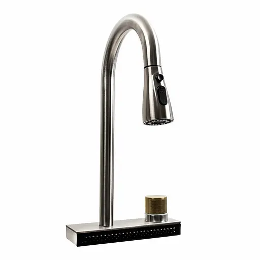 Змішувач для кухні з висувним виливом Platinum Водоспад ZS84 brushed нержавіюча сталь - фото 1