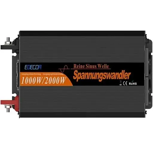 Інвертор перетворювач напруги Edecoa Spannungswandler 12-230V 1000W / 2000W чистий синус (дві розетки)