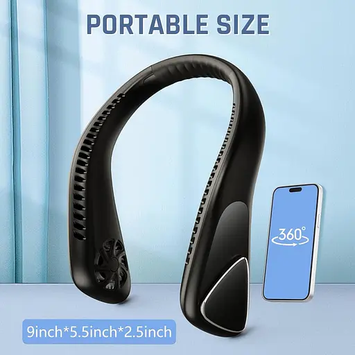 Шейний вентилятор, безлопатевий шийний вентилятор із перезарядною батареєю 5000 мА·год, низький рівень шуму, нековзна конструкція - фото 4