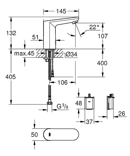 Инфракрасный электронный смеситель для умывальника Grohe Eurosmart Cosmopolitan E 36330002 Хром - фото 4