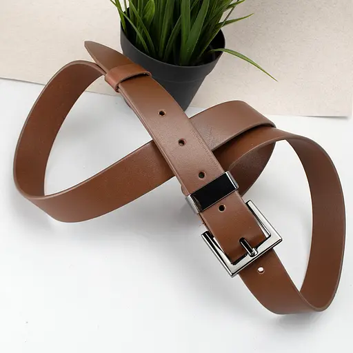 Ремінь жіночий шкіряний JK-3023 коричневий з темною пряжкою (120 см) - фото 3