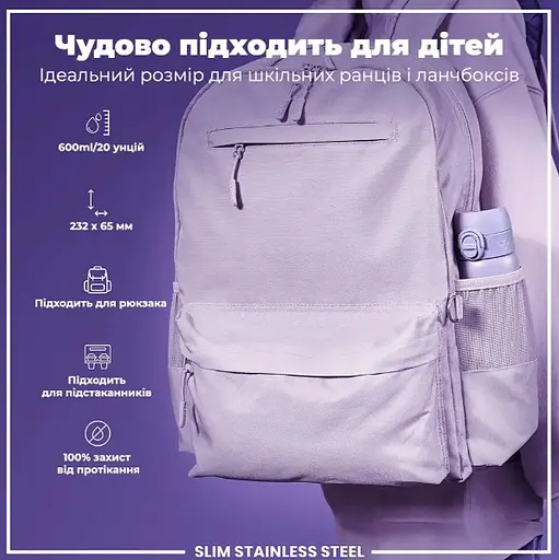 Пляшка для води ION8 металева 600 мл Stainless Steel Light Purple (I8SS600PERI) - фото 5