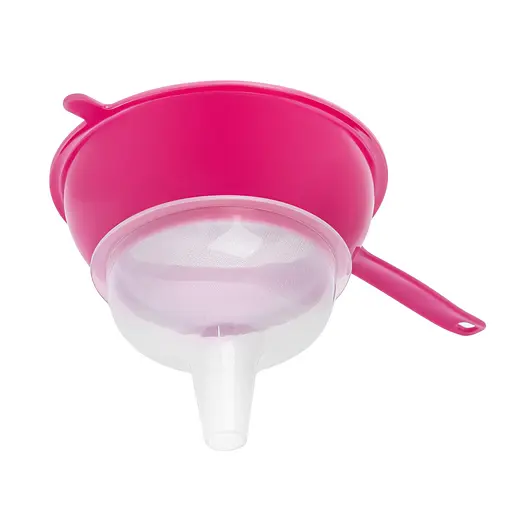 Набор сито со съемной лейкой воронкой пластик диаметр 18 см высота 16 см, Woodly Розовый 84914 - фото 3