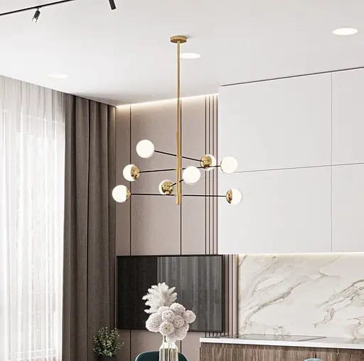 Современная каскадная люстра на 6 или 8 белых плафонов Ст. AOC 8 GD Line F - фото 1