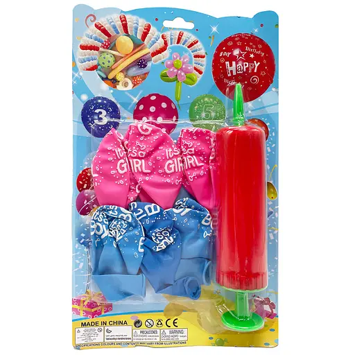 Набор Воздушных шаров "It&#039;s a girl/It&#039;s a boy" MK5478 насос, 6 шт, на листе Красный