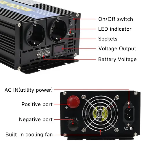 Інвертор перетворювач напруги Lvyuan F-2000P 24-230v 2000/4000w чистий синус - фото 8