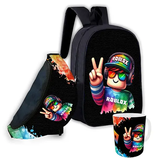 Набір дитячий Роблокс «Roblox» рюкзак 36х27см сумка-бананка, кружка з принтом для хлопчика (01582)