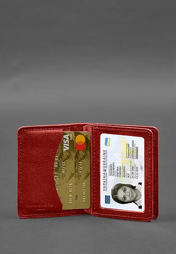 Кожаная обложка для водительского удостоверения, ID и пластиковых карт 2.0 красный - фото 6